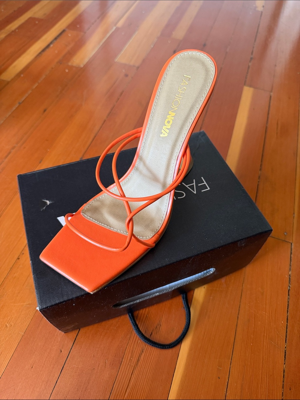 Fashion Nova Orange Strappy Square-Toe Slide Heel